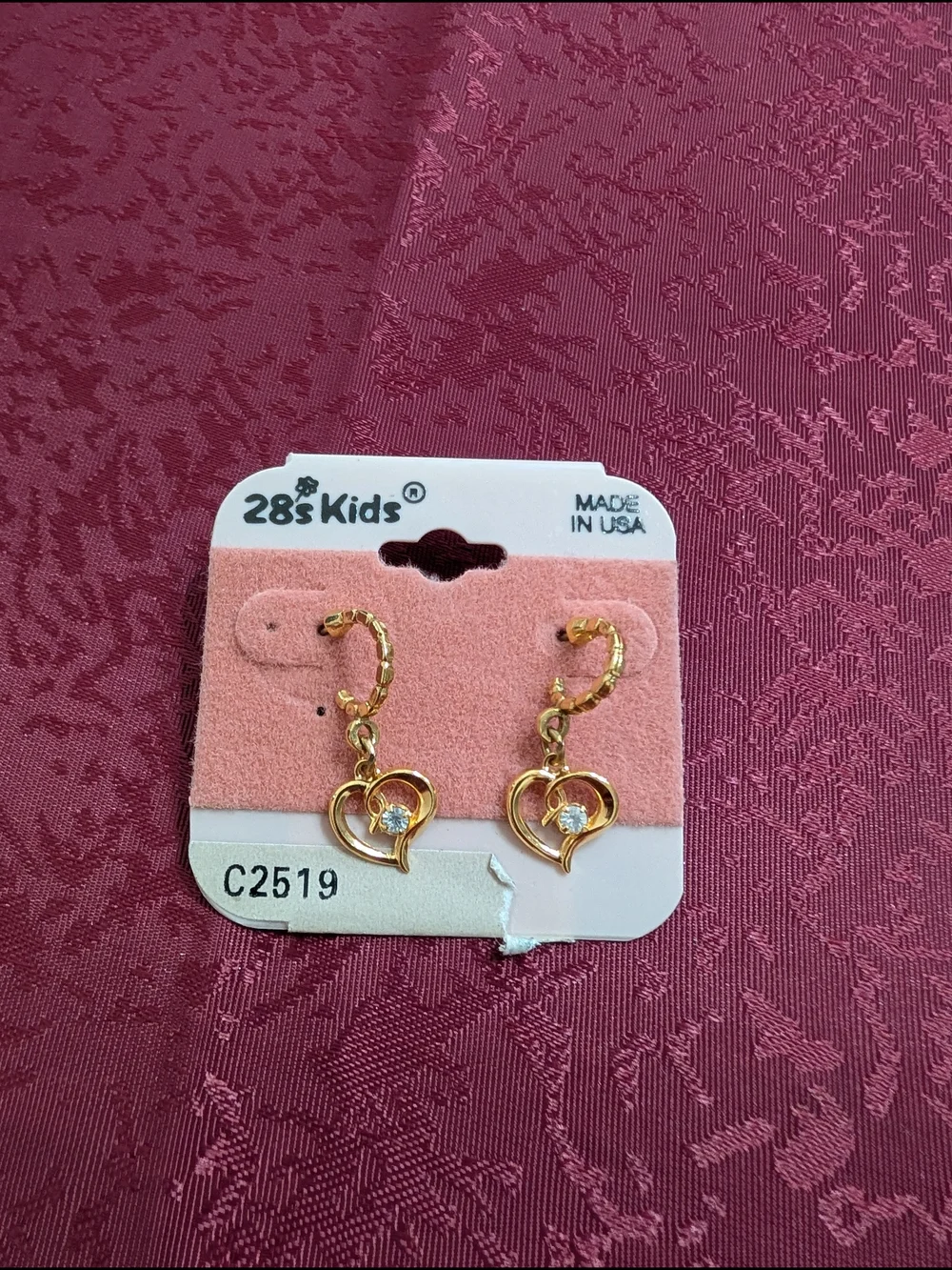 Gold Tone Heart Drop Earrings for Kids